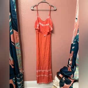 Mudd Vibrant Coral Tie-Dye Maxi Dress